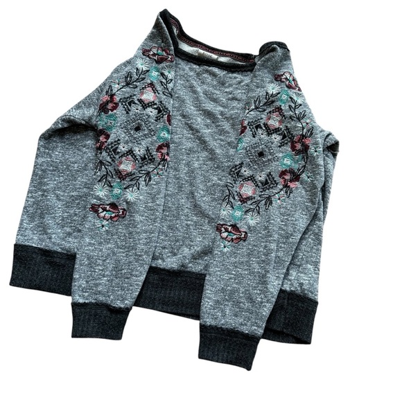 Knox Rose Heather Gray Floral Embroidered Pullover Sweatshirt Sweater L - Picture 4 of 10
